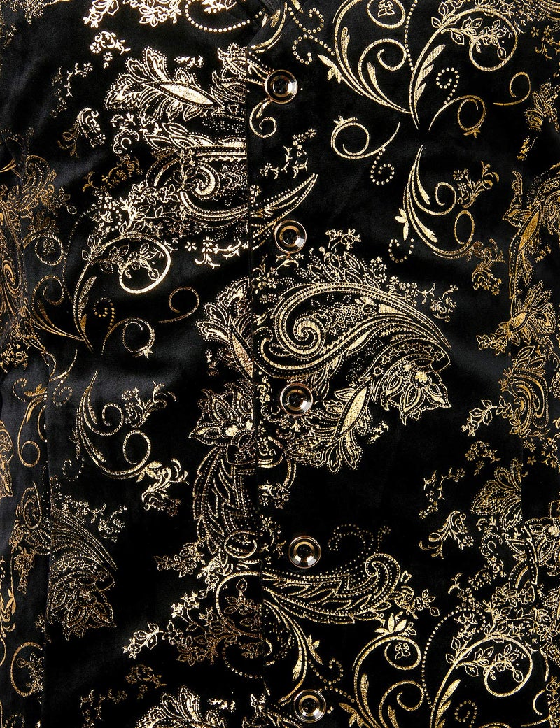 ZEROYAA Mens Hipster Gold Paisley Single Breasted Suit Dress Vest/Tuxedo Waistcoat Z49 Gold XX Large - Image 5